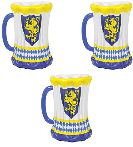 Beistle 3 Piece 27 x 18 Inflatable Oktoberfest Beer Stein Mug Coolers for German Theme Party Decor, Holds Approx. 48 12-Ounce Cans, Celebrating with You Since 1900, Blue/Yellow/White