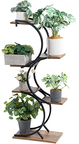 CHPHI Supporto per piante da interno a 6 livelli in ferro battuto Supporto per piante da interno verde Supporto per piante a più livelli Usa decorazioni per la casa per ufficio By Plant Stand Legno