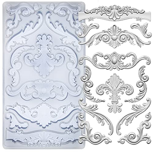 Silikonform Barock Fondant Form für Lehm Ton Gips römisches Relief Retro Schriftrolle Rand