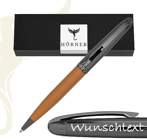 Hörner Auerus I Hochwertiger Kugelschreiber mit Gravur I Premium Geschenkbox I Schreibfarbe Blau 0,7 I Wechselbare Mine I Strichstärke M I Aus Metall I Ergonomisches edles Design