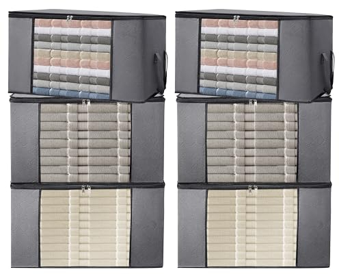 ALPOONS® - Aufbewahrungstasche (90 L 6 er) aus 150 GSM atmungsaktiver Vliesstoff extra dick für die Aufbewahrung Kleidung. Aufbewahrungstasche für Bettdecken, die für Ordnung sorgt im Kleiderchaos.