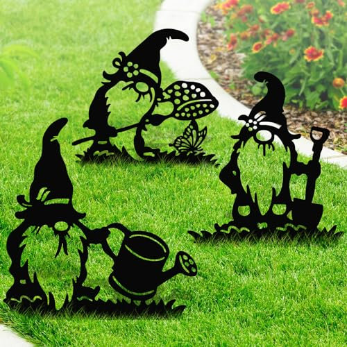 3Pcs Garden Gnome Stakes, Metal Gnome Decoration,Gnomes Yard Stakes,Adorable Gnome Yard Ornament Stakes, Garden Gnomes Statue for Daily Festive Art Outdoor Indoor Garden Decor