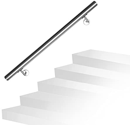Fiqops Corrimano in acciaio inox, ringhiera per scale, 80 cm, in acciaio inox, per esterni e interni, ringhiera Ø 42 mm, con supporto a parete e tasselli in metallo