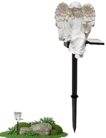 Luce solare a forma di angelo, in resina, per giardino, paesaggio, sentiero, impermeabile, per prato, patio, sentiero, cortile