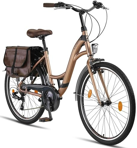 Licorne Bike Stella Plus Premium City Bike i 26 och 28 tums aluminiumcykel för flickor, pojkar, män och kvinnor – 21 växlar – Hollandcykel StVZO (guld, 26 tum)