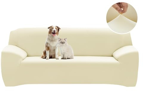 Deconovo Super Stretch Settee Covers 3 Seater Elastic fabric Washable Sofa Protector with Elastic Strap Universal Sofa Slipcover for Living Room (Light Yellow, 3 Seater)