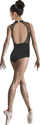 DANSHOW Justaucorps de danse à col roulé pour femme pour ballet avec fente avant en maille et dos ouvert, doublure intégrale à l'avant, L