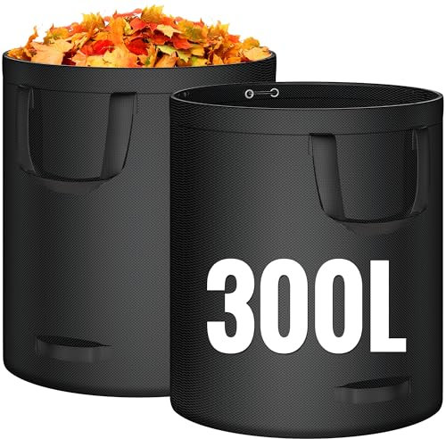 OIFIKAA Garden Waste Bags, 300L Heavy Duty Bags with Handles, Reusable Gardening Lawn Leaf Bags, Ideal for Collecting Garden Waste, Plant Waste, Grass and Leaves (300L)