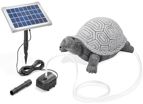 Esotec Solar Wasserspeier Set Schildkröte, Solarpumpe, Teichfigur Gartenfigur & Gartenstatue, Tauchpumpe, Gartenbrunnen, Wasserspiel Springbrunnen außen, Vogeltränke H=17cm 101667