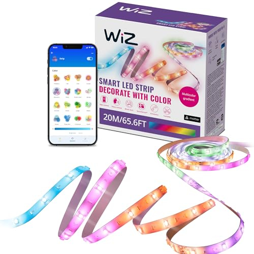 WiZ RGBIC LED Lightstrip - 20m, 16 Mio. Farben + Weißtöne, dynamische Lichtszenen, verbindet sich mit Ihrem WLAN, Sprach- / App-Steuerung, funktioniert mit Google Home, Alexa und HomeKit