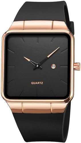 findtime Quadratische Uhren Herren Anlog Quarz Klassische Minimalistische Herrenuhr mit Datumsanzeige Schwarz