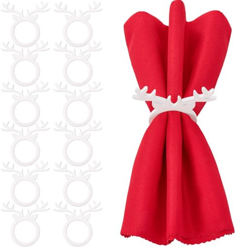 MWOOT 12 Pièces Noël Rond de Serviette, Renne de Noël Anneau Serviette en Bois pour Noël Thanksgiving Mariage Dîner Fête Banquet Décoration Table, Porte Serviettes Cerf de Noël Accessoires Artisanat