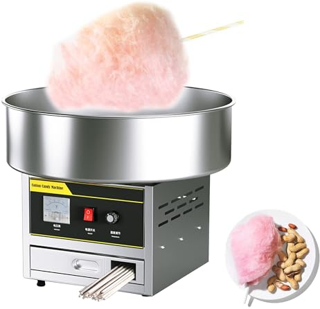 ANGDI 1200 W kommerzielle Zuckerwattemaschine, elektrischer Zuckerwattebereiter mit Bambusspießeimer, professioneller Zuckerwattebereiter for Ausmalen for Geburtstagsfeiern, Silber/Pink(Silver)