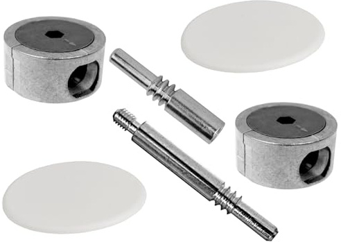 SOTECH Plattenverbinder FUERTE 134 mm mit weißen Kunststoffabdeckungen, Möbelbeschlag Metall, Korpusverbinder, Schrankverbinder, Set Verbindungsbeschlag für Plattenverbindungen