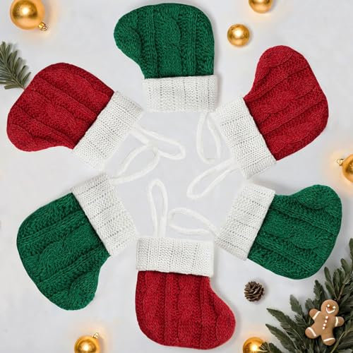 MORAINJAY 6 Piezas Calcetín de Navidad,Mini Calcetines Colgantes de Navidad Tejida,Medias de Navidad Bolsa de Regalo para Llenar,Calcetines de Árbol Navidad Chimenea Decoración