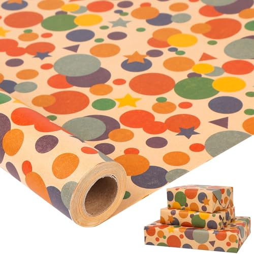 HBell Dots Wrapping Paper Roll,43cm*10m Birthday Wrapping Paper,Colorful Kraft Gift Wrapping Paper for Birthday,Party,Baby Shower,Christmas,Festive Decorations (Dots)