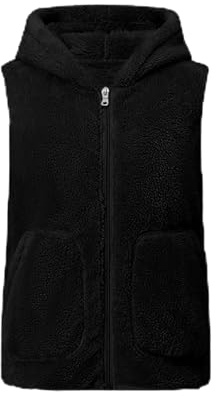 FUPODD Teddy Fleece Weste Damen Mit Kapuze Winterweste Warme Dicke Ärmellos Teddyfleece Jacke Kuschelig Damenwesten Zipper Teddyfell Weste Frauen Mit Taschen Fleeceweste Casual Plüsch Westen Winter