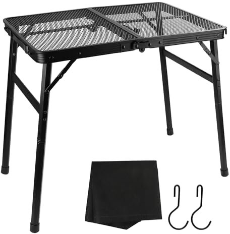 lalago 60 x 40 cm, tavolo da campeggio regolabile in altezza, 27/56 cm, piccolo tavolo pieghevole con scrivania a rete, portatile, multifunzione, in alluminio, nero, per picnic, barbecue, giardino