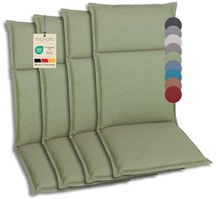 GO-DE Textil Bequeme und attraktive Polsterauflagen für Hochlehner-, Mittellehner- und Niederlehner-Gartenstühle (4er-Set, Uni Grün, Hochlehner)