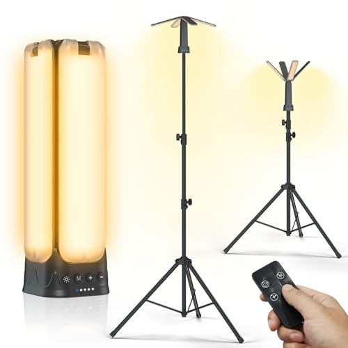 Campinglampe mit Fernbedienung und Ständer (2,5 m), 14,000 mAh LED Multifunktion Magnetische Camping Laterne, magnetische Arbeitsbeleuchtung mit 6000 LM, Outdoor-Beleuchtung für Wandern