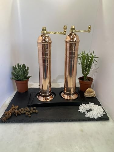The European Authentic Greek 2-Piece Copper set: Copper Pepper Mill 9 / 9-inch & Salt Mill 9 / 9-inch Elegant- Absolutely Exquisite Luxury Kitchen Gift Shaker 404/409