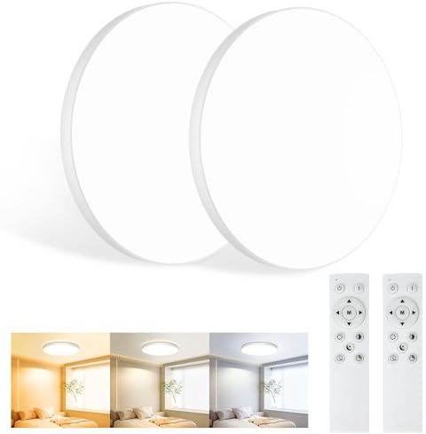 LED Deckenleuchte Flach Deckenlampe Dimmbar mit Fernbedienung Ø28cm [2 Stück] 3000K~6500K,24W, 2000LM, IP44 Wasserfest Deckenleuchten Rund, Küchenlampe LED Lampen Decke für Schlafzimmer/Wohnzimmer/Bad