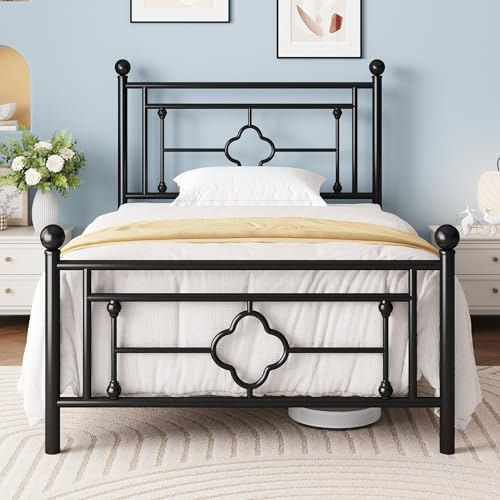 MUTICOR Metallbettgestell 90 x 200 cm mit Kopfteil und Fußteil, Schwarz | Weiches Kopfteil, 11,5 cm Stauraum, 272 kg Belastbarkeit, Geräuschfrei, Kein Boxspring, Einfache Montage