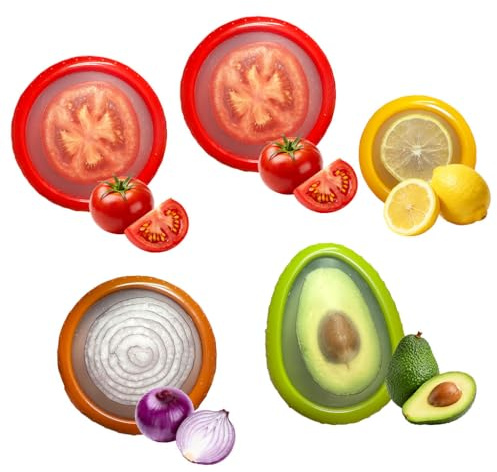 YZJJYG 5 Piezas Caja de Almacenamiento de Frutas de Silicona, Contenedores de Almacenamiento para Nevera Soporte para Guardar Aguacate y Cebolla para Aguacates, Manzanas,Cebollas, Tomates y Limones