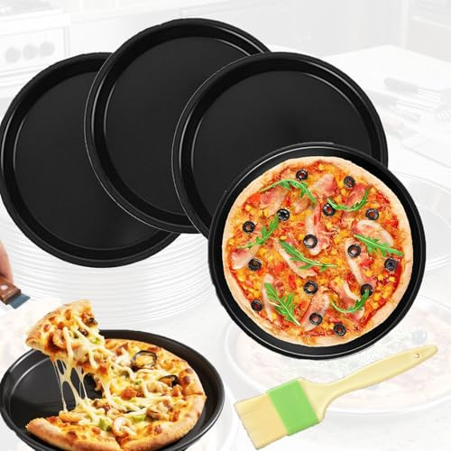 FISH DRAGATE 4 pcs teglia per pizza rotonda,teglia da forno in acciaio inox 16.5cm,spazzole con olio per spazzole,piatti per pizza, biscotti, pane,6-zoll