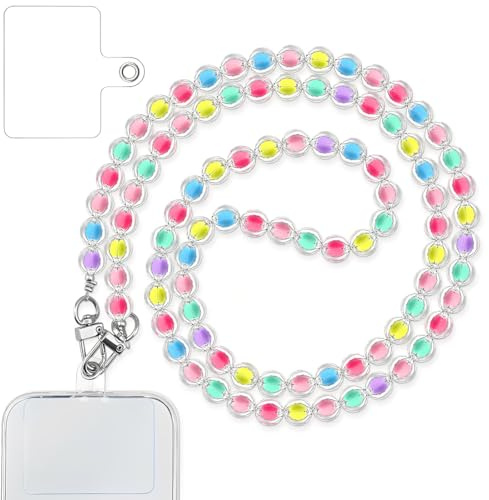 THQAE 1 Pcs cordino per cellulare, laccio per cellulare, Collana per cellulare con perle di legno, cordino con perline colorate, 120 cm laccetto da collo per cellulare, cordino da collo, portachiavi