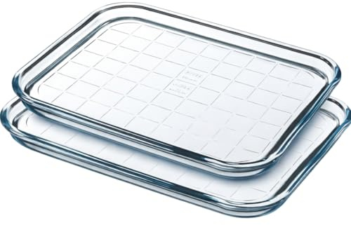 DTD QUALITY MATTERS Glass Baking Tray Set of 2 – Ovenproof Heat Resistant Scratch Resistant | 32 x 26 cm | Dishwasher Microwave Freezer Safe | Rectangular Glass Oven Dishes for Baking & Roasting