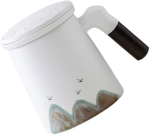 HOMSFOU Taza de Té de Cerámica en Color con Filtro y Tapa, Capacidad Media, Adecuada para Infusiones y Uso Doméstico, Práctica para Preparar y Disfrutar Té o Leche Caliente el Hogar