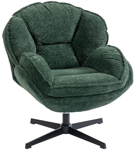HOMCOM Modern Wingback Accent Chair Velvet Swivel Armchair Dark Green