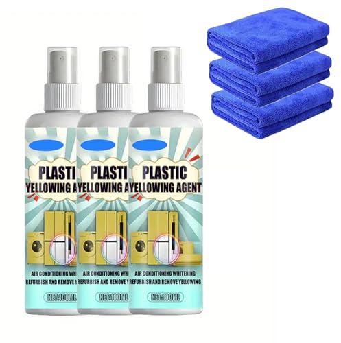 Plastic yellowing remover spray, quick and effective, safe environmentally friendly formula, removes yellowing, nicotine and stains for electrical appliances, furniture, white PVC surfaces (3 pieces