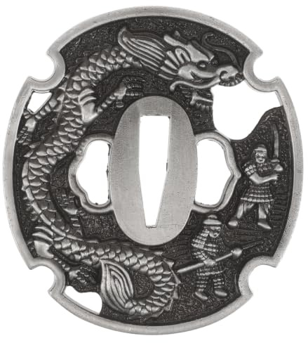 Kisangel Protector de Mano para Tsuba: Protector de Mano japonés para Tanto o Wakizashi - Ornamental con Acabado Antiguo para samurái - Accesorio de Repuesto para Wakizashi con Orificio de 2,6 x 0,7