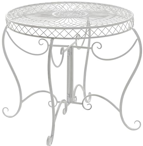 CLP Gartentisch rund im Jugendstil Sheela, Metalltisch aus Eisen pulverbeschichtet, Balkontisch wetterfest perfekt für Garten und Terrasse, Farbe:antik weiß