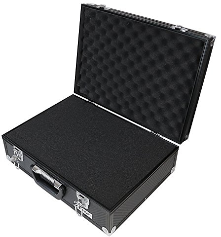 HMF 14501-02 Alu Fotokoffer, Waffenkoffer mit Rasterschaumstoff | 46 x 33 x 15 cm | Schwarz