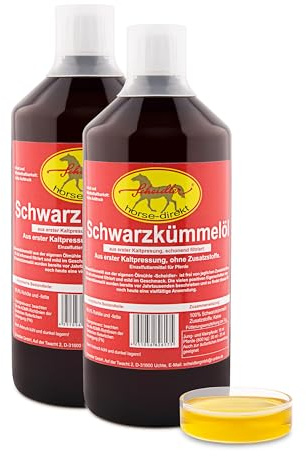 Scheidler horse-direkt 2 x 1 Ltr. Schwarzkümmelöl für Pferde und Hunde Kaltgepresst – Frisch Aus Eigener Pressung - Premium