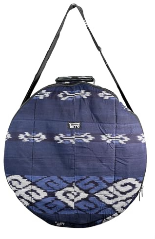 Shamandrum Tasche BLAU aus Ikat 50 cm für Schamanentrommel Rahmentrommel - im MYSEVENDO Set - Rund Ritual Drum Trageriemen