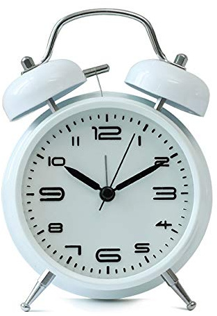 BIFULDYO 4 inches Twin Bell Alarm Clock with Backlight,Silent Non-Ticking,Battery Operated,Loud Wake Up Alarm Clock(White)
