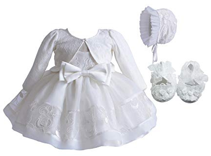 Cinda Vestido de Fiesta de Bautizo de Marfil de niña bebé capó 3-6 Meses con Chaqueta y Zapatos