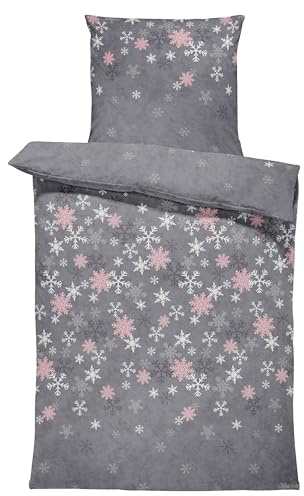 Leonado Vicenti Winter Bettwäsche Thermo Fleece Flausch Kuschelig Warme Garnitur Bettbezüge Set, Größe:4 teilig 155x220 cm, Farbe:Kristall grau