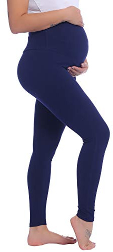 Amorbella Cotton Maternity Leggings Over Bump Buttery Soft Tight Pants Blue