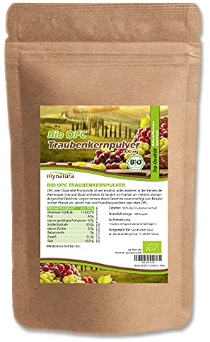 Mynatura Bio OPC Traubenkernpulver Kapseln 100 Stück – 400 mg pro Kapsel – 100% Vegan – Pflanzliche Hülle – Gemahlene Traubenkerne (1 x 100stk)