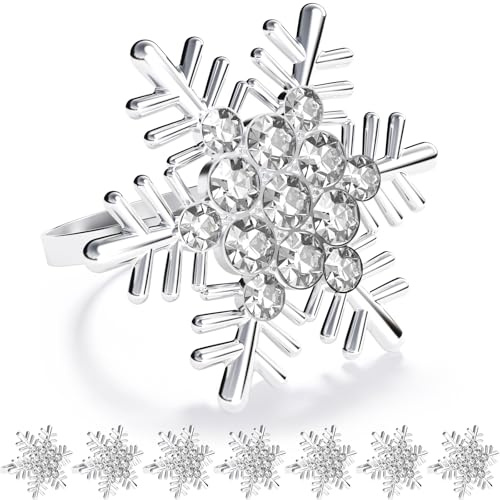 ZeeDix Christmas Silver Snowflake Napkin Rings Set of 8, Napkins Ring for Dinning Table - Rustic Dinner Tables Decoration for Wedding Receptions Christmas Thanksgiving Holiday Party Dinner Parties