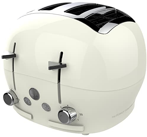 FUNKY Large Retro 4-slice Toaster, Extra Wide & Deep Slots, 6 Browning Levels, Frozen, Cancel and Reheat Function - Cream