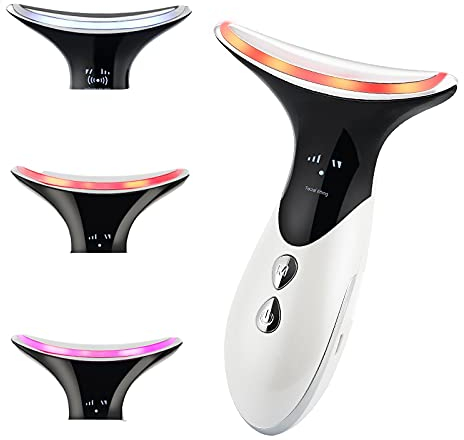 Elettrico Massaggiatore Viso Collo con Terapia LED, Massaggiatori Viso Micro-Vibrazione con Calore, Per Viso e Collo Antirughe, Ringiovanimento, Sollevamento e serraggio（4 Modalità）