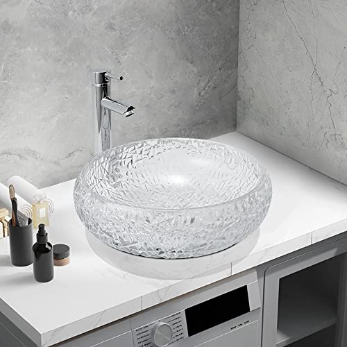 HomeLava Modern Glas Waschbecken Aufsatzwaschbecken Rund Waschtisch Handwaschbecken Waschschale Gäste WC mit Ablaufgarnitur