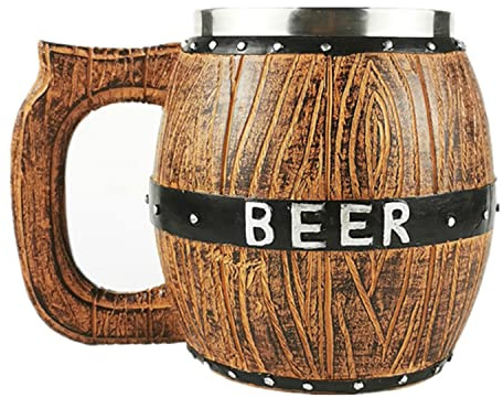Handgjord Träfat Ölkrus, Hinkformad Rostfritt Stål Koppar Med Handtag Tankard För Män, Souvenir Handgjorda Retro Brun