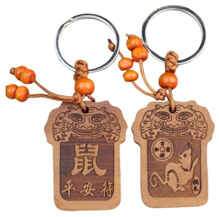 YOYUMI Schlüsselringschnalle Pfirsichholz Anhänger 12 Sternzeichen Anhänger Kleiner Schmuck Männer Und Frauen Paar Geschenk Sternzeichen Schlüsselanhänger Ratte
